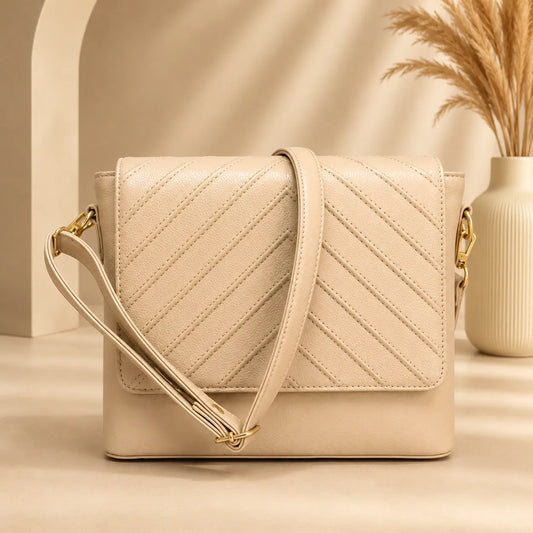 Ivory Cream Chevron Crossbody Bag