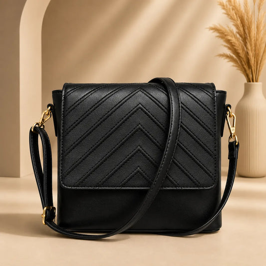 Midnight Black Chevron Crossbody Bag