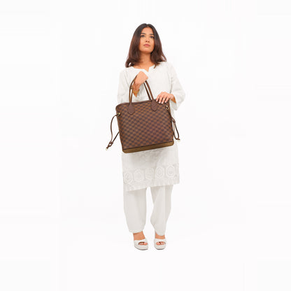 Dark brown checkered neverfull tote bag