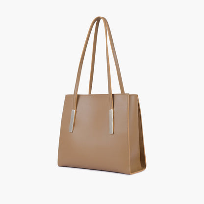 Coffee zipper shoulder bag with long handle