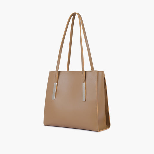 Coffee zipper shoulder bag with long handle