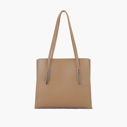 Coffee zipper shoulder bag with long handle