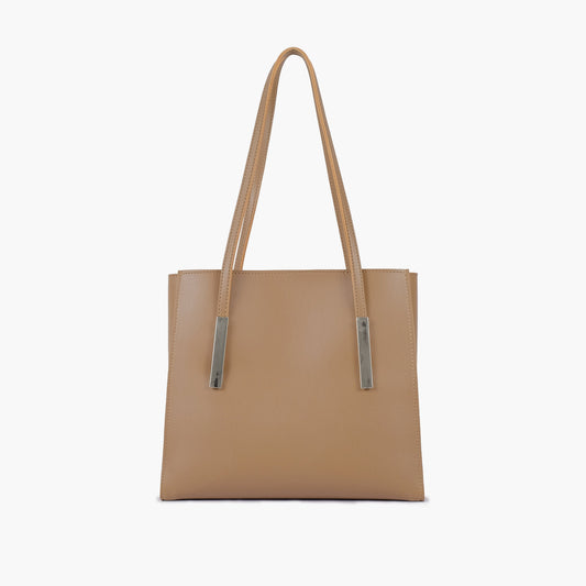 Coffee zipper shoulder bag with long handle