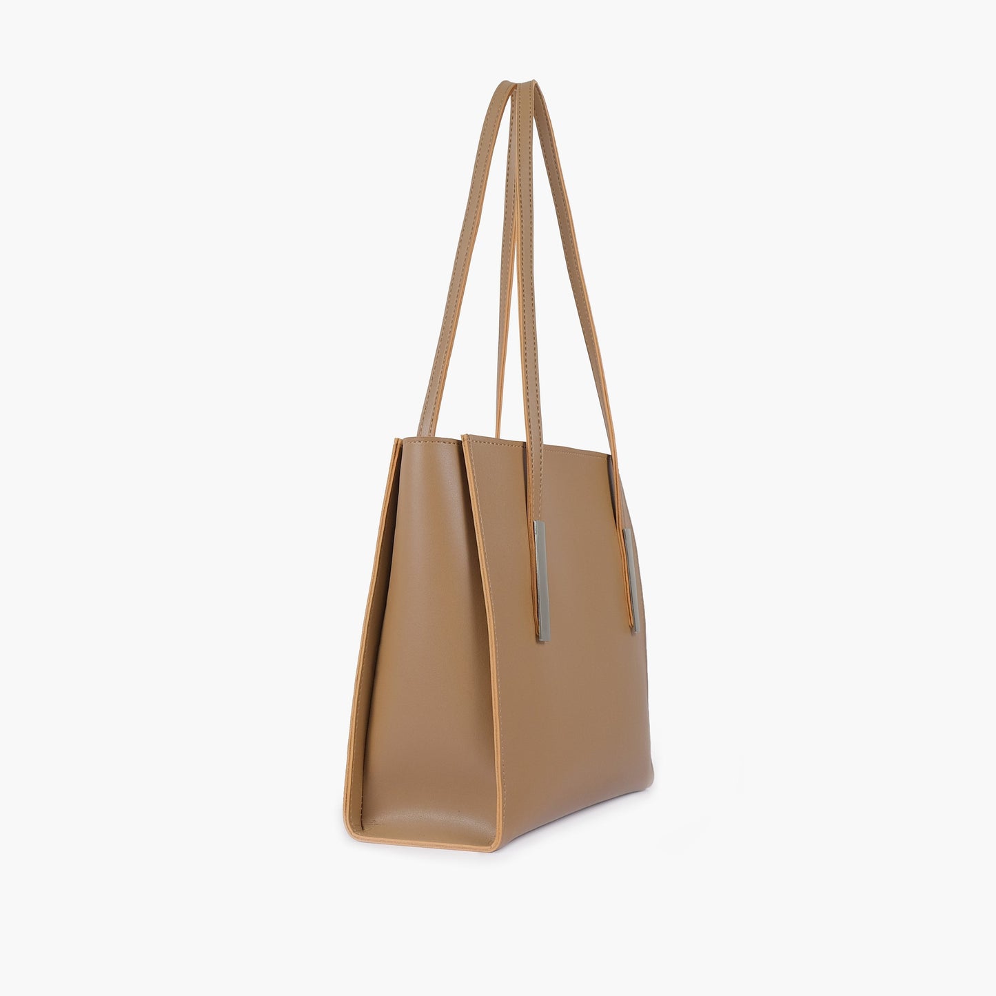 Coffee zipper shoulder bag with long handle