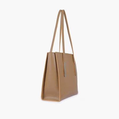 Coffee zipper shoulder bag with long handle