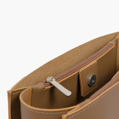 Coffee zipper shoulder bag with long handle